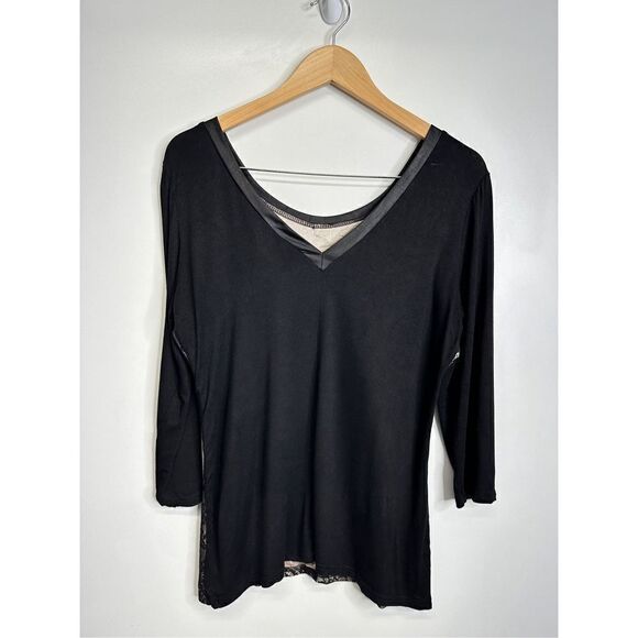 BKE Boutique Shirt Womens Black/Tan Lace Detailed 3/4 Sleeve Size Small - Picture 5 of 7